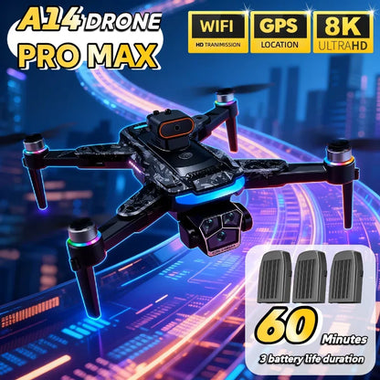 For Genuine A14 Pro Max GPS Brushless 8K Three Camera Obstacle Avoidance Foldable Quadcopter RC with screen Distance Drone Toys