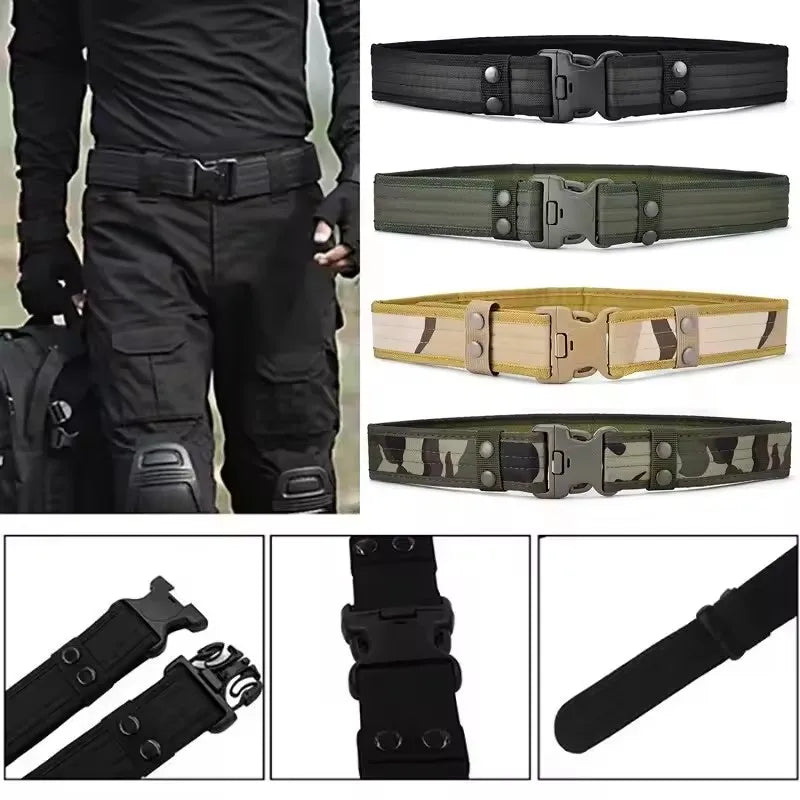 New Style Men's Quick-Release Tactical Belt - Outdoor Camouflage Nylon Wide Waist Belt for Mountaineering, Hiking, Work, Fishing