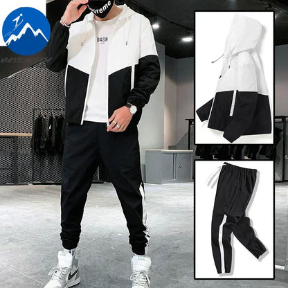 Spring Autumn Men Sportswear Suit Hooded Colorblock Casual Jacket + Pants Suit Man Teenager 2 Piece Jogger Sweatshirt Tracksuit