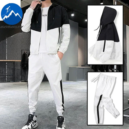 Spring Autumn Men Sportswear Suit Hooded Colorblock Casual Jacket + Pants Suit Man Teenager 2 Piece Jogger Sweatshirt Tracksuit