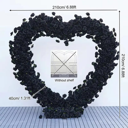 Luxury Red Rose Floral Arrangement Cloth Base Heart-Shaped Frame Arch Wedding Backdrop Decor Window Display Props A8869