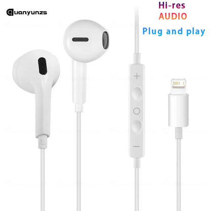 Type c Wired Earphones Cable Earbuds for Apple Lightning Headphones for Iphone 5 6 8 7 Plus X XS MAX XR 10 11 12 13 14 Pro 15 16