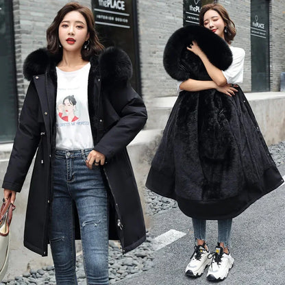 Winter Jacket 2026 New Women Parka Clothes Long Coat Wool Liner Hooded Jacket Fur Collar Thick Warm Snow Wear Padded Parka 6XL