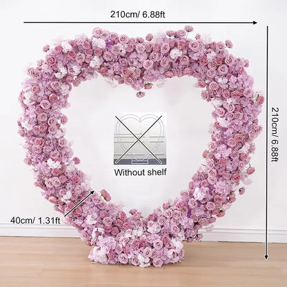 Luxury Red Rose Floral Arrangement Cloth Base Heart-Shaped Frame Arch Wedding Backdrop Decor Window Display Props A8869