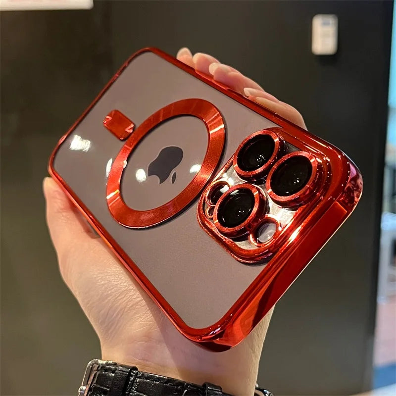 Luxury Plating For Magsafe Wireless Charge Case For iPhone 16 15 14 13 12 17 Pro Max Plus 16E Clear Soft Magnetic Silicon Cover