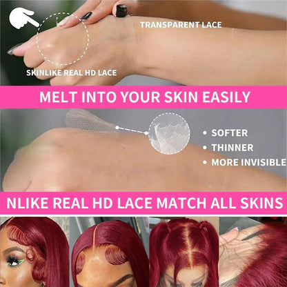 HD 13x6 Burgundy 99J Red Glueless Lace Front Wig 100% Vietnamese Human Hair Super Double Drown Bone Straight Lace Frontal Wig