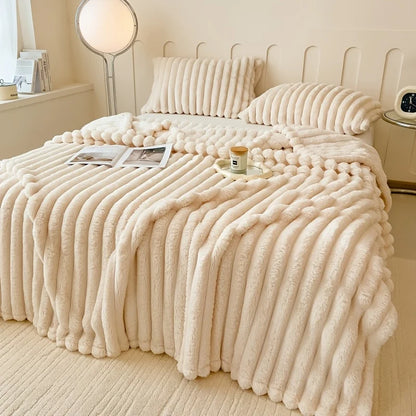 Solid Thickened Wide Striped Flannel Multifunctional Blanket, Can Be Used As Bed Sheet Cover Blanket, Sofa Blanket,nap Blanket