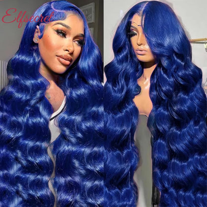 Dark Blue 13x6 HD Lace Front Human Hair Wigs For Women Pre Plucked Blue Body Wave Transparent Lace Frontal Wigs 100% Human Hair
