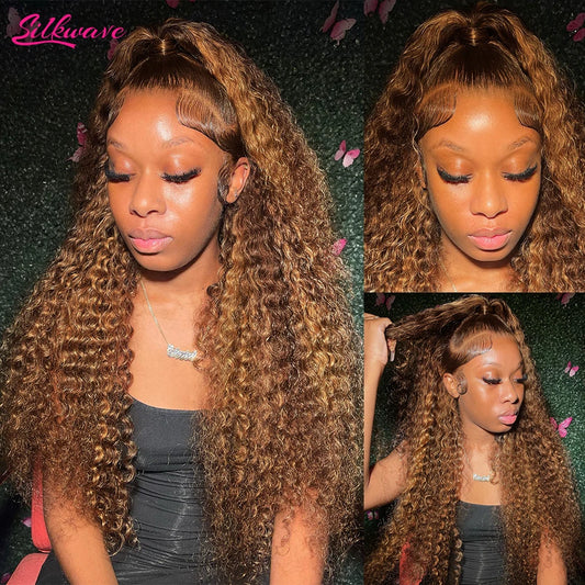 Silkwave Highlight 13x6 Lace Frontal Wig Human Hair Deep Wave 13x4 Hd Lace Curly Highlight Blonde Ombre Colored Wigs For Women