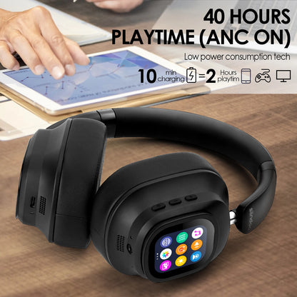 Siindoo JH-ANC930Plus Active Noise Cancelling Headphones, Hybrid Wireless Headphone With Multi Magnetic Touch Control LED Screen
