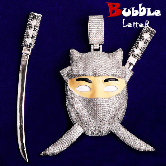 Bubble Letter Colgante Ninja Edición Limitada Oro Blanco Necklace Pendant for Men 5A Cubic Zirconia Rapper Jewelry