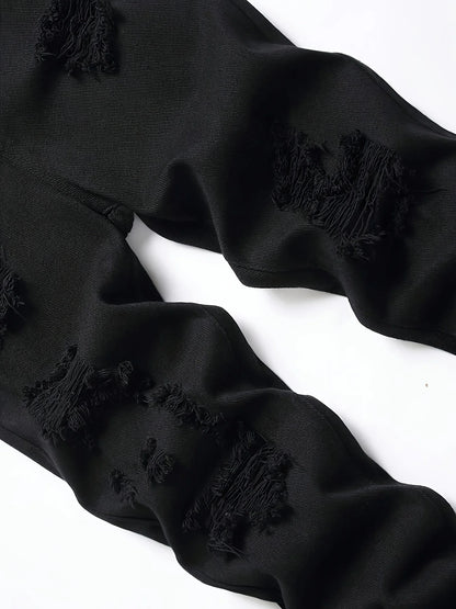 Men's slim fit perforated black denim pants