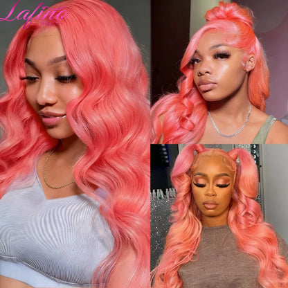 Pink Body Wave 13x4 13x6 HD Transparent Lace Frontal Wigs 30  Inch Lace Front Wig Color Human Hair Wigs Pre Plucked For Women