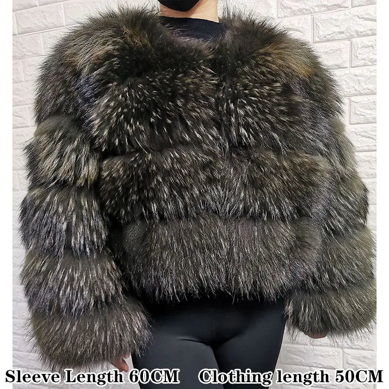 Plus Size Tops Brown Fur Maomaokong Obese Women's Outerwear Natural Raccoon Real Fur Coat Winter Jacket Female Clothing 4xl