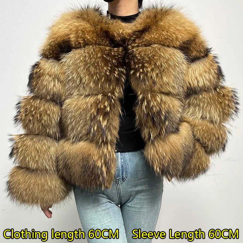 Plus Size Tops Brown Fur Maomaokong Obese Women's Outerwear Natural Raccoon Real Fur Coat Winter Jacket Female Clothing 4xl