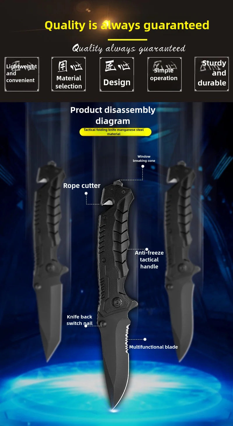 Multi functional outdoor camping knife with safety lock, foldable blade and sharp pocket tactical knife, suitable for fishing