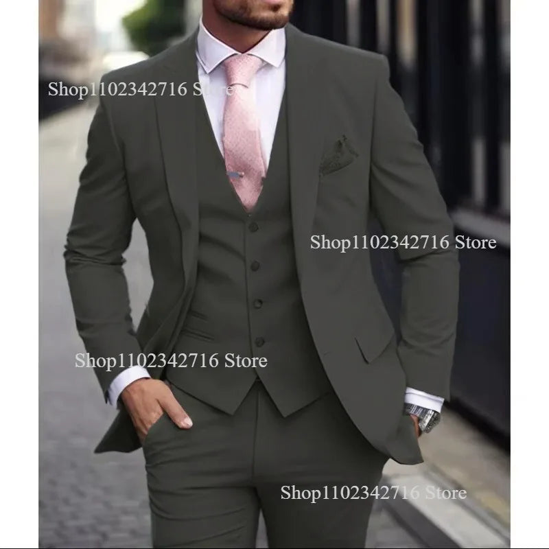 Pink Luxury Men Suits 2024 Terno Slim fit 3 Piece Jacket Pant With Vest Groom Wedding Tuxedo Costume Homme Formal Occasion Terno