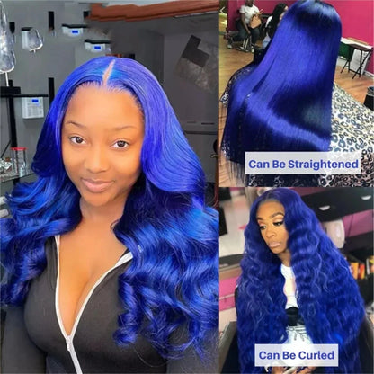 Dark Blue 13x6 HD Lace Front Human Hair Wigs For Women Pre Plucked Blue Body Wave Transparent Lace Frontal Wigs 100% Human Hair