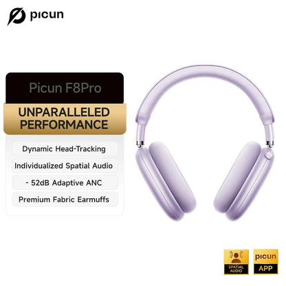Picun F8 Pro ANC Wireless Headphones 3D Spatial Audio Head Tracking -52dB ANC HIFI Bluetooth Headset ENC HD Mic Low-Latency APP