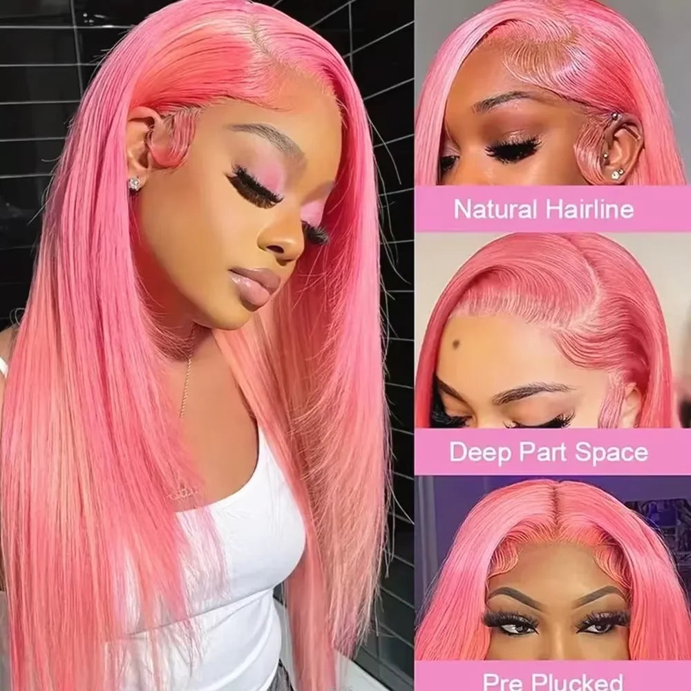 30 Inch Lace Front Wig Human Hair 13x6 Straight Pink HD Lace Frontal Wig Human Hair Pink Lace Front Wig Human Hair For Women