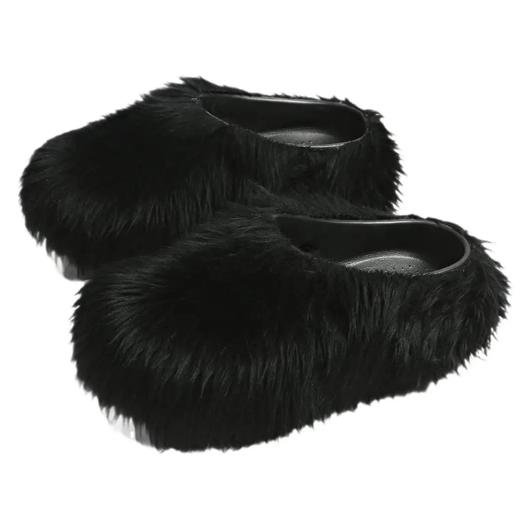 Modern Slippers Women's Faux Fur Adult Platform Mule Shoes Thick Sole Slides