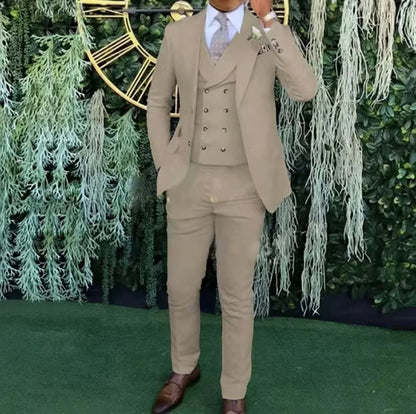 Men's slim-fit three-piece suit，Three-piece set of vest, blazer and trousers，Ideal for weddings, business and formal occasions