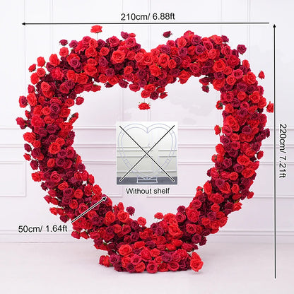 Luxury Red Rose Floral Arrangement Cloth Base Heart-Shaped Frame Arch Wedding Backdrop Decor Window Display Props A8869