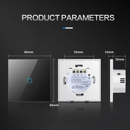 BONDA Smart Switch Alexa RF433 No Neutral Tuya Control Works With Google 1/2/3 Gang Smart Life Home Light WiFi Touch Switches 86