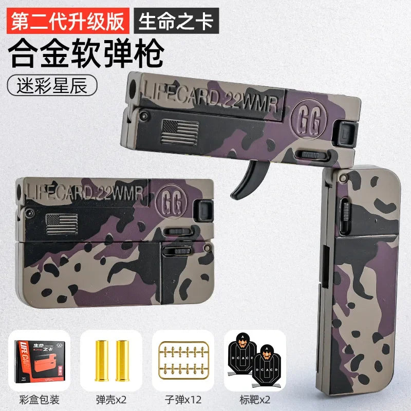 2.0 Upgraded Lifecard Alloy Folding Gun Toy Soft Bullet Blaster Shooting Model Pistol For Adults Kids Boys Christmas Gifts