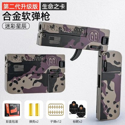2.0 Upgraded Lifecard Alloy Folding Gun Toy Soft Bullet Blaster Shooting Model Pistol For Adults Kids Boys Christmas Gifts