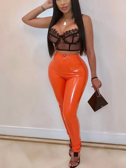 Women Latex Faux Pu Leather Pants Trousers Push Up High Waist Skinny Pants Pencil Fall Winter Solid Color Sexy Pants Female