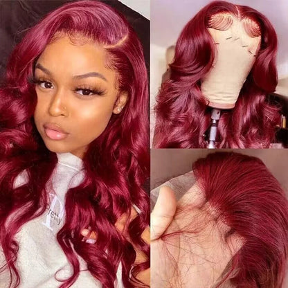 99j burgundy 13x6 Lace Front Human Hair 200 Density Body Wave 13x4 30 36 Inch Red Colored Lace Frontal Wigs Brazilian For Women