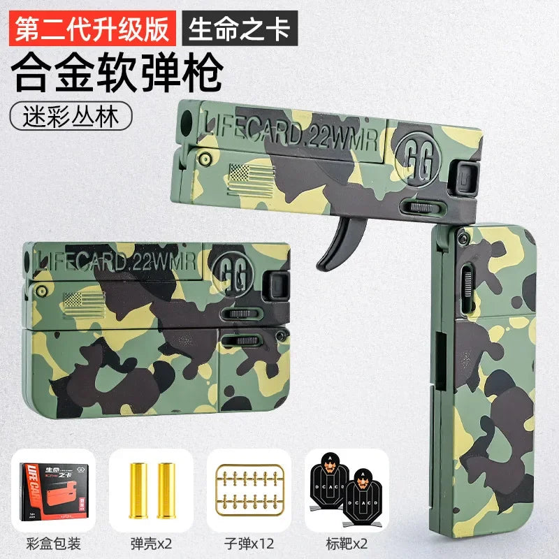 2.0 Upgraded Lifecard Alloy Folding Gun Toy Soft Bullet Blaster Shooting Model Pistol For Adults Kids Boys Christmas Gifts