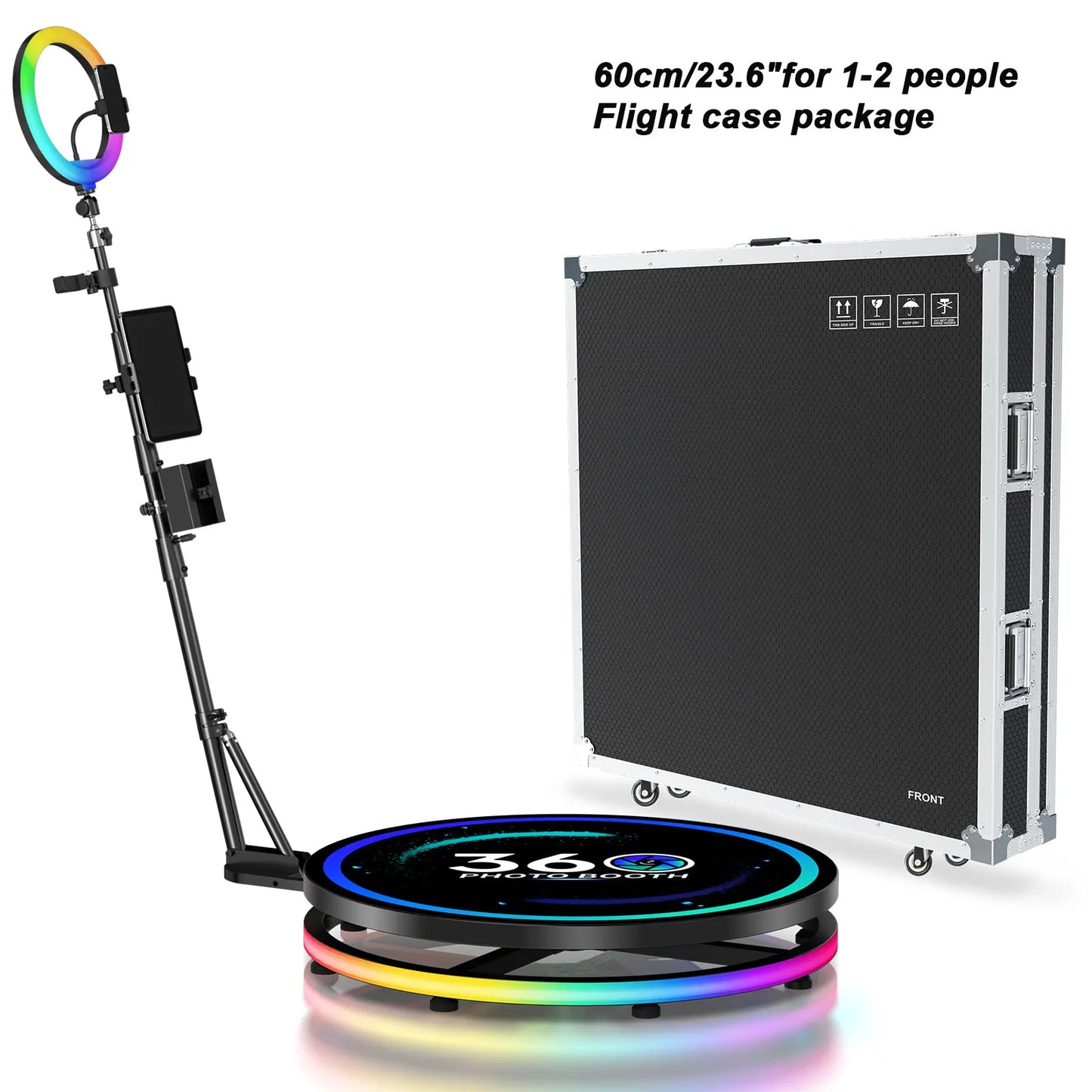 Rotating 360 Photo Booth Machine Selfie Stand Free Customize Logo With RGB Light App Remote Control For Parties Events With Case