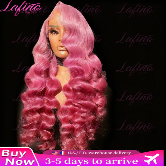 Pink Body Wave 13x4 13x6 HD Transparent Lace Frontal Wigs 30  Inch Lace Front Wig Color Human Hair Wigs Pre Plucked For Women