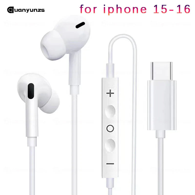 Wired Earphones Type c Earbuds for Apple Lightning Headphones with Line Iphone 5 6 8 7 Plus X XS MAX XR 10 11 12 13 14 Pro 15 16