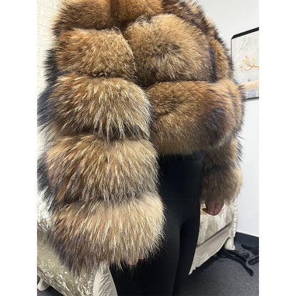 Plus Size Tops Brown Fur Maomaokong Obese Women's Outerwear Natural Raccoon Real Fur Coat Winter Jacket Female Clothing 4xl
