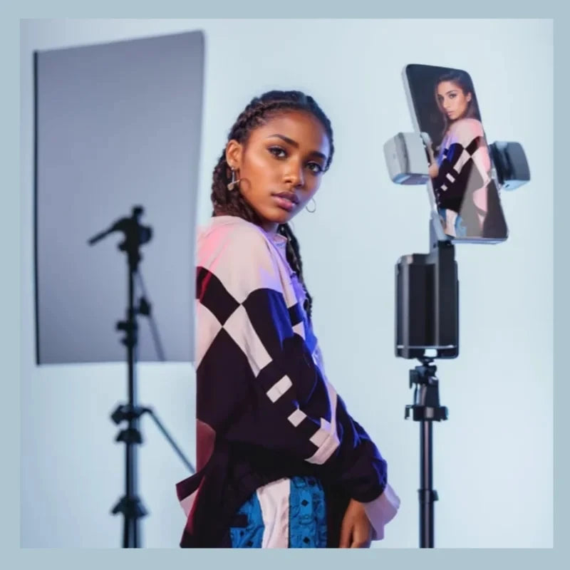 FANGTUOSI 360° Rotation Gimbal Stabilizer tripod Selfie Stick Desktop Face Tracking With Bluetooth Remote Shutter Light Holder