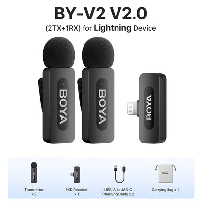 BOYA BY-V3 Wireless Lavalier Lapel Mirophone Noise-cancelling Rechargeable Mic for iPhone Android Camera Live Streaming Vlogging