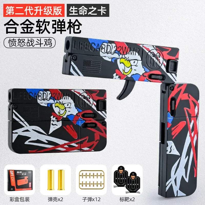2.0 Upgraded Lifecard Alloy Folding Gun Toy Soft Bullet Blaster Shooting Model Pistol For Adults Kids Boys Christmas Gifts