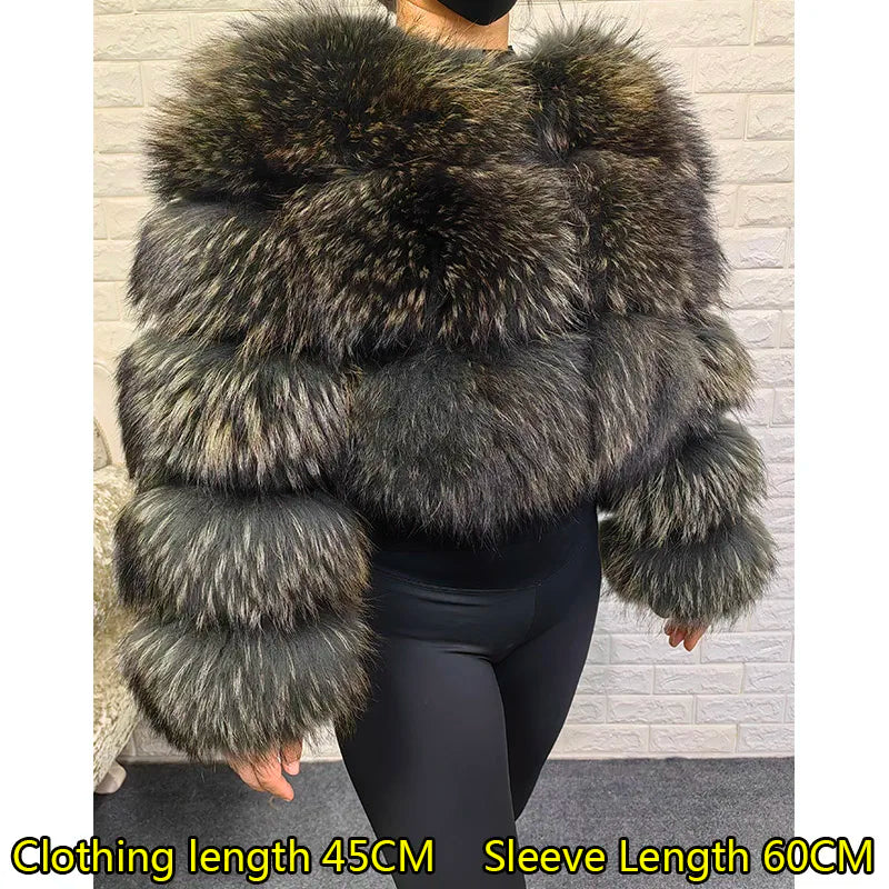 Plus Size Tops Brown Fur Maomaokong Obese Women's Outerwear Natural Raccoon Real Fur Coat Winter Jacket Female Clothing 4xl