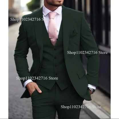 Pink Luxury Men Suits 2024 Terno Slim fit 3 Piece Jacket Pant With Vest Groom Wedding Tuxedo Costume Homme Formal Occasion Terno