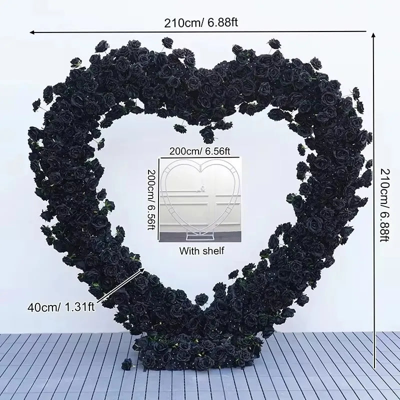 Luxury Red Rose Floral Arrangement Cloth Base Heart-Shaped Frame Arch Wedding Backdrop Decor Window Display Props A8869
