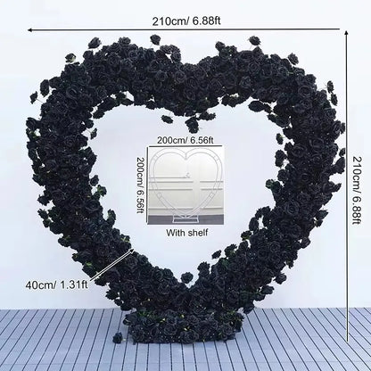 Luxury Red Rose Floral Arrangement Cloth Base Heart-Shaped Frame Arch Wedding Backdrop Decor Window Display Props A8869