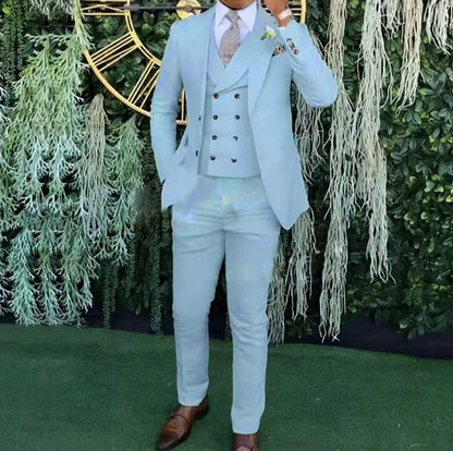 Men's slim-fit three-piece suit，Three-piece set of vest, blazer and trousers，Ideal for weddings, business and formal occasions