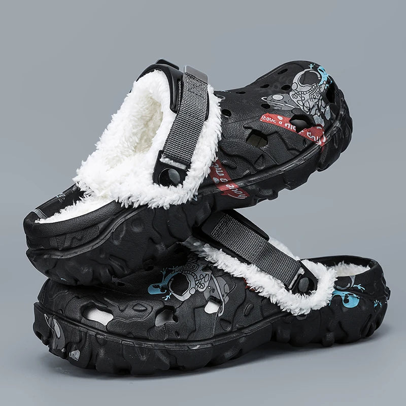 Mens Winter Warm Slippers Soft Indoor Women Slippers Summer Removable Sandals Men Non Slip Plush Fur Clogs Big Size Slippers 47