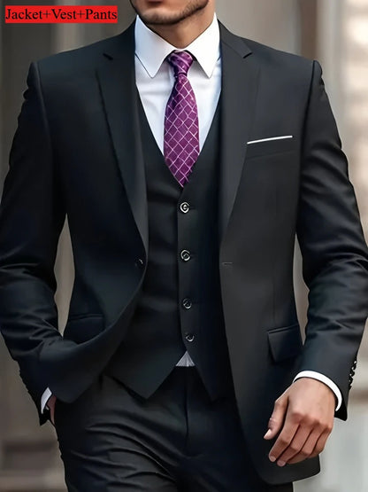 Elegant Men's Suit Sets- Slim Fit Tuxedo Set for Weddings & Formal Occasions, Black Suit