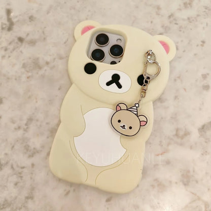 Cute Cartoon 3D Rilakkuma Phone Case For iPhone 16 15 14 13 12 11 Pro X XS Max XR 6 7 8 Plus 4 4S 5 5S SE Soft Silicone Cover