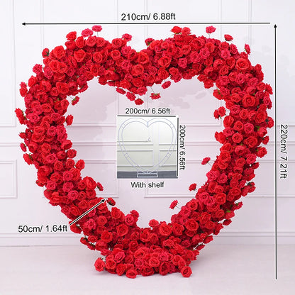 Luxury Red Rose Floral Arrangement Cloth Base Heart-Shaped Frame Arch Wedding Backdrop Decor Window Display Props A8869