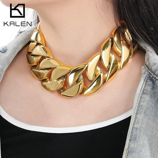 Hip Hop 43MM Gold Color Cuban Chain Choker for Women 316L Stainless Steel Heavy Necklace Male Charms Chunky Trendy Jewelry Gift